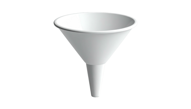3D render of a white conical funnel against a black background