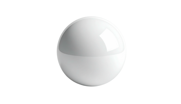 Glossy, white sphere bisected by a subtle line against a stark black background