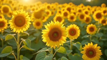 Fototapeta premium Vibrant Sunflower Field at Golden Hour