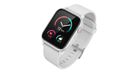Sleek, modern smartwatch with a white strap, silver casing, and vibrant display