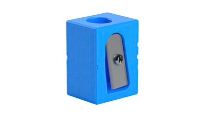 Blue plastic rectangular object with a grey blade and a round top hole