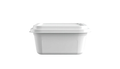 A white plastic container with a lid, isolated on a dark background