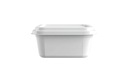 A white plastic container with a lid, isolated on a dark background