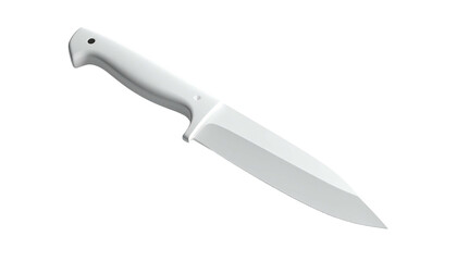 A sleek, monochrome rendering of a fixed-blade knife against a stark black background