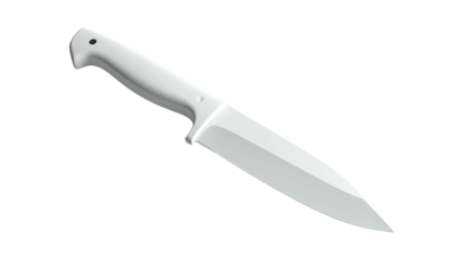 A sleek, monochrome rendering of a fixed-blade knife against a stark black background
