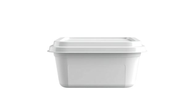 A white plastic container with a lid, isolated on a dark background