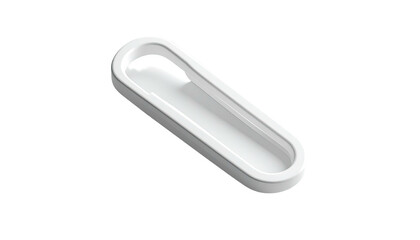 Obraz premium A sleek, white, rectangular object with a curved opening, isolated on black