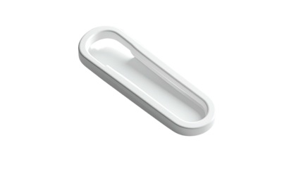 A sleek, white, rectangular object with a curved opening, isolated on black