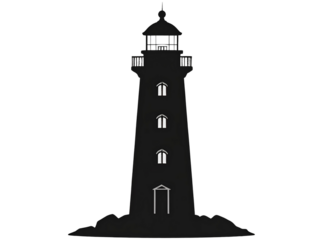 Black silhouette of a lighthouse, coastal theme, transparent background 