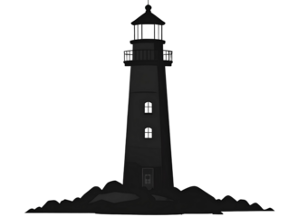 Black silhouette of a lighthouse, coastal theme, transparent background