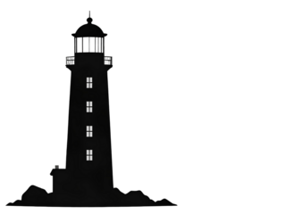 Black silhouette of a lighthouse, coastal theme, transparent background 
