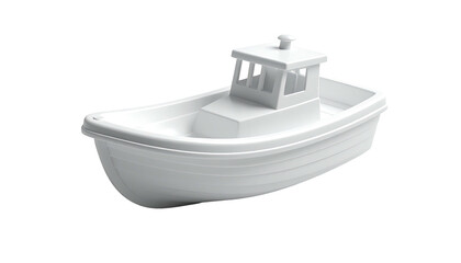 All-white, simplistic, 3D-rendered model of a small fishing or work boat