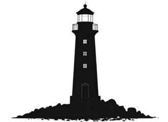 Black silhouette of a lighthouse, coastal theme, transparent background 