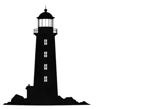 Black silhouette of a lighthouse, coastal theme, transparent background 