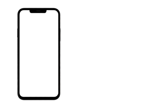 Black silhouette of a mobile phone, minimal outline, transparent background 