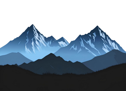 Black silhouette of a mountain range, transparent background 