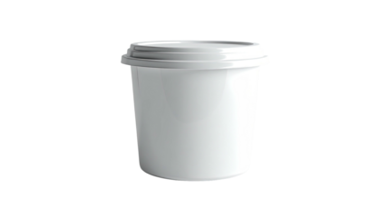 White plastic container with a lid, against a solid black background