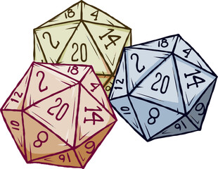 D20 dice, 20 sided board game art. Strategy wargame sticker