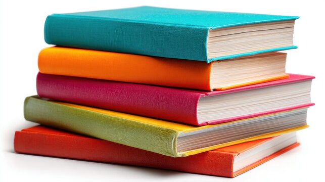 Stack of colorful hardcover books neatly piled against a showcasing vibrant covers