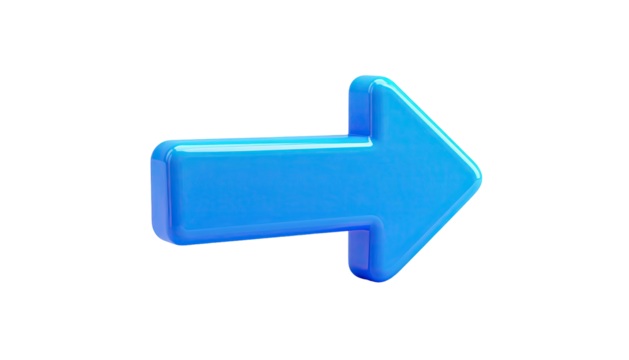 A vibrant, glossy, 3D rendered blue arrow pointing to the right, isolated on black