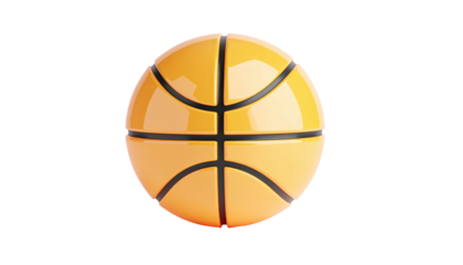 Glossy, orange sphere with black lines. Isolated on a black background. 3D rendering