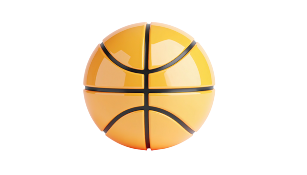 Glossy, orange sphere with black lines. Isolated on a black background. 3D rendering