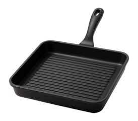 A grill pan with raised edges to prevent splatter, keeping surfaces clean while cooking.