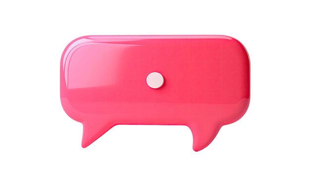 Glossy, pink 3D speech bubble on black background, simple design, friendly feel