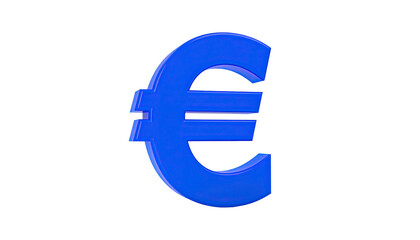 Blue, three-dimensional Euro currency symbol floats against a stark black background