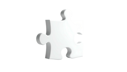 Isolated white 3D puzzle piece, centered on a black background, shaded