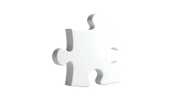 Isolated white 3D puzzle piece, centered on a black background, shaded