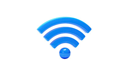 Glossy, blue wireless symbol on a black background, indicating internet access