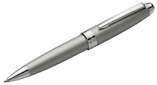 Isolated matte-silver ballpoint pen with clip on top for taking notes and creating artwork design