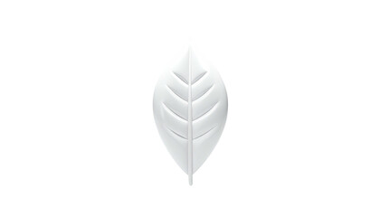 A glossy, white leaf with detailed veins stands alone against a black background