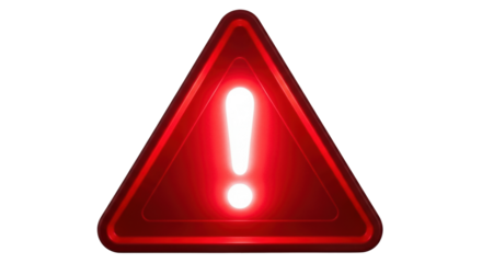 Isolated red triangle warning sign with exclamation point, indicating danger and caution