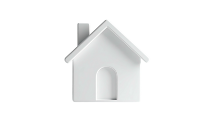 3D Render of a simplified, bright white house icon isolated on black