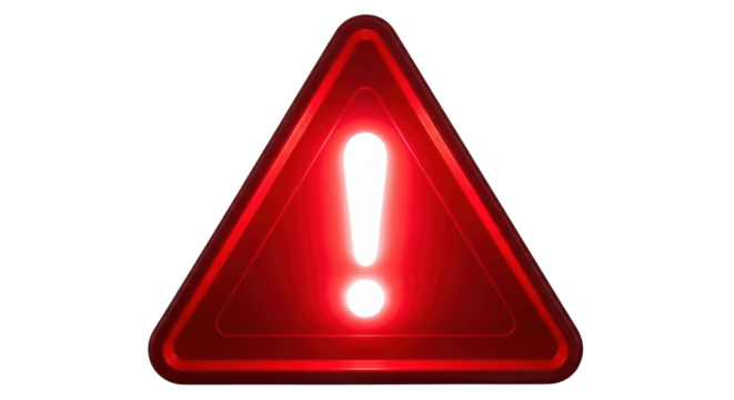 Isolated red triangle warning sign with exclamation point, indicating danger and caution