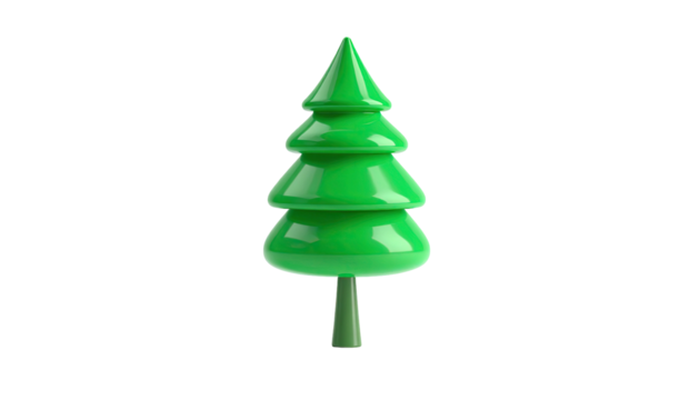 A simple, stylized 3D-rendered green Christmas tree against a black background - Powered by Adobe