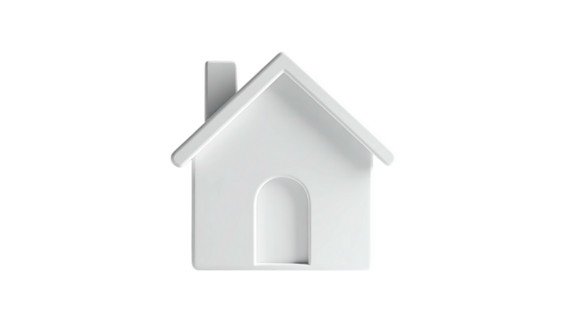3D Render of a simplified, bright white house icon isolated on black