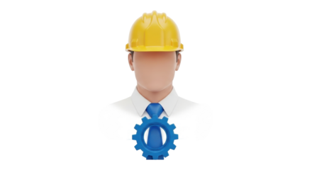 Isolated anonymous engineer with hard hat and gear. Safety concept and mechanical expertise