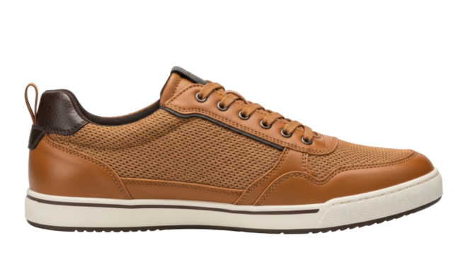 Isolated brown casual walking shoe for men, sporty leather fashion trainer, style sneakers