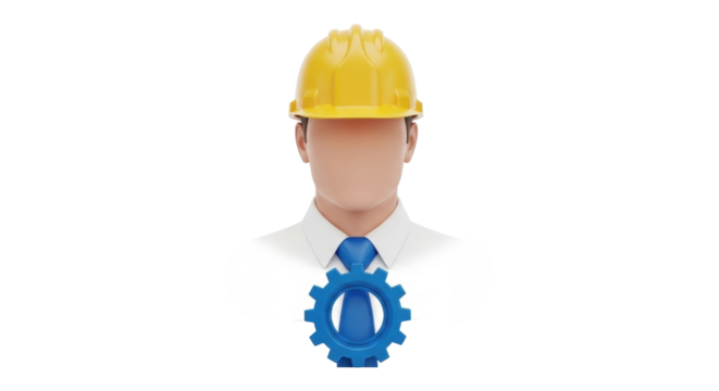 Isolated anonymous engineer with hard hat and gear. Safety concept and mechanical expertise