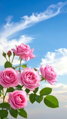 Pink roses against a vibrant blue sky (1)