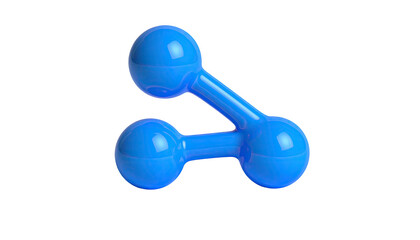 Glossy, blue, abstract icon of connected spheres, symbolizing sharing on black