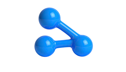 Glossy, blue, abstract icon of connected spheres, symbolizing sharing on black