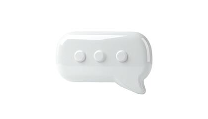 3D white speech bubble icon with rounded corners, ellipsis, isolated on black
