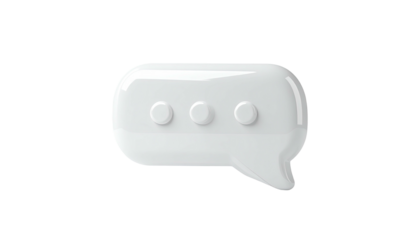 3D white speech bubble icon with rounded corners, ellipsis, isolated on black