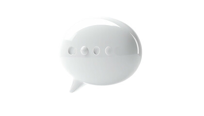 3D rendering of a glossy white speech bubble with ellipses