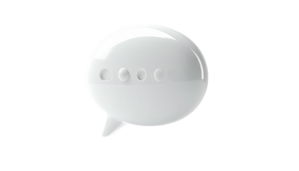 3D rendering of a glossy white speech bubble with ellipses