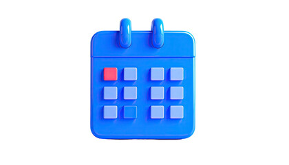 A 3D rendering of a bright blue calendar with a highlighted date